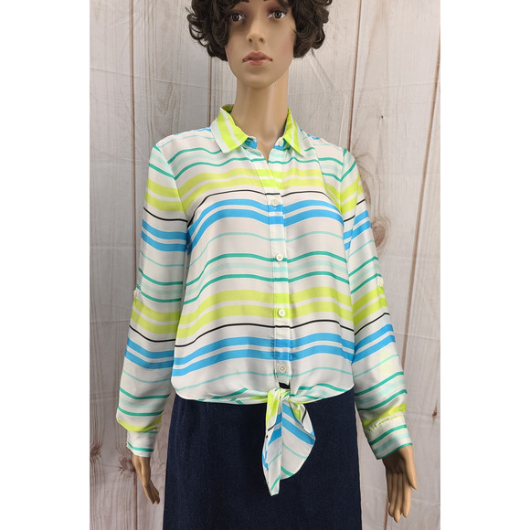 Vince Camuto Tops - Vince Camuto Button Down Blouse Striped Tie Front Long/3/4 Sleeve Sz PS